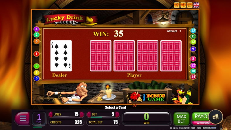 Риск-игра в слоте казино Лаки Дринк